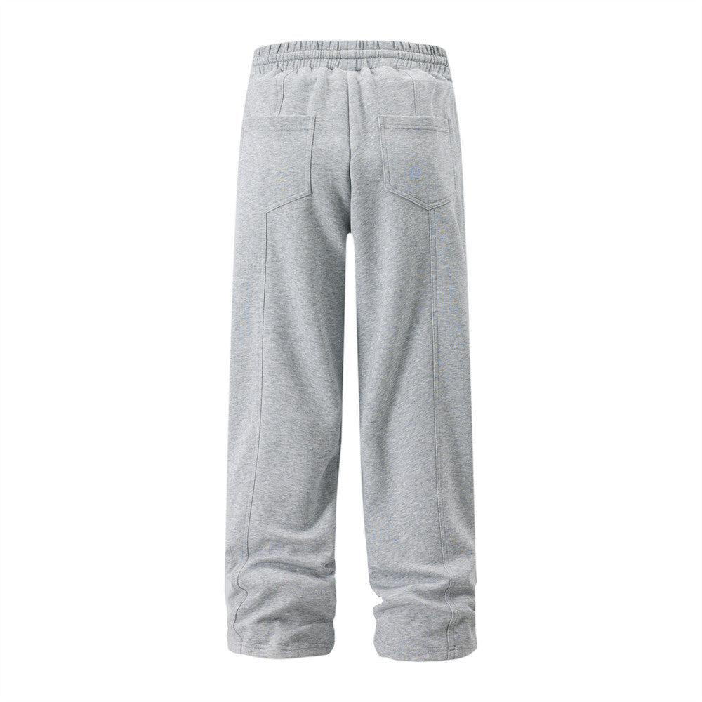 Solid Color Straight Long Wei Pants Men's Trendy Brand American Style Loose Casual Sports Pants With Elasticized Waist And Wide Legs