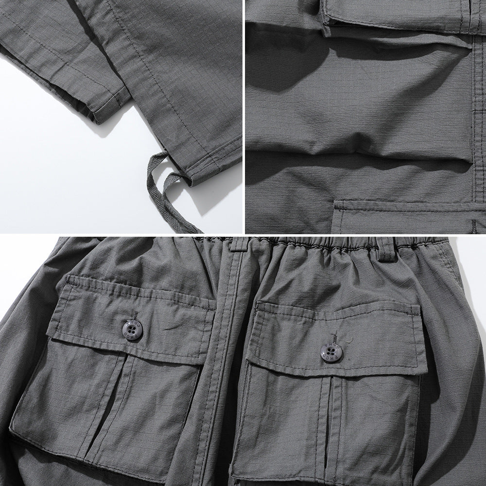 Functional Pocket Workwear Casual Pants Men's Loose Wide Leg Pants Pleated Paratroopers Drawstring Sports Pants High Street Trendy