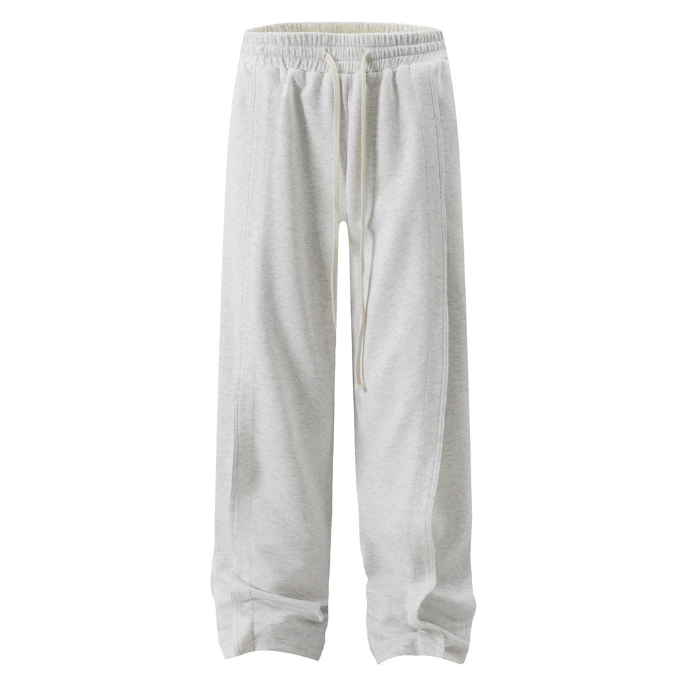 Solid Color Straight Long Wei Pants Men's Trendy Brand American Style Loose Casual Sports Pants With Elasticized Waist And Wide Legs