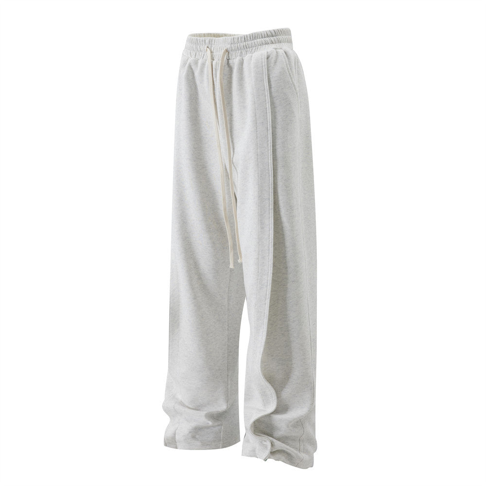 Solid Color Straight Long Wei Pants Men's Trendy Brand American Style Loose Casual Sports Pants With Elasticized Waist And Wide Legs
