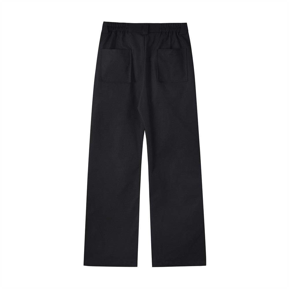 High Street Design Stitching Straight Casual Trousers Men's Trendy Fashion Personality Button Open Leg Pants