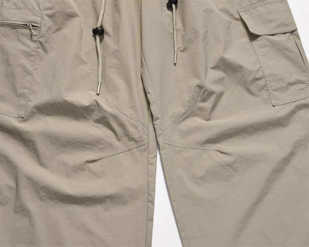American Style Work Pleated Casual Pants Men's Trendy Brand Outdoor Functional Camping Sports Straight Pants Drawstring Pants Foot Pants