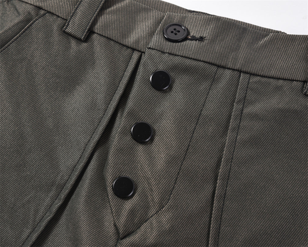 High Street Design Stitching Straight Casual Trousers Men's Trendy Fashion Personality Button Open Leg Pants