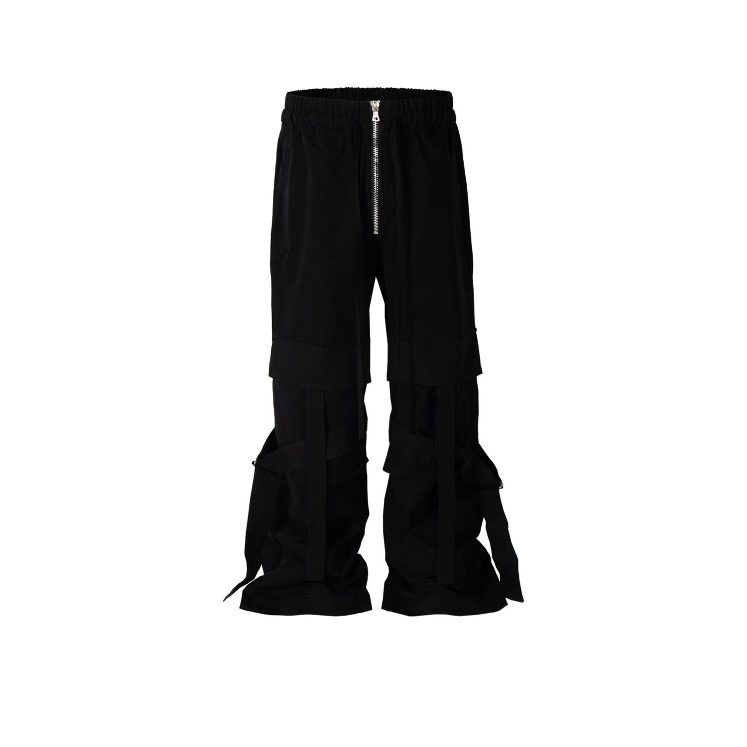 Men's And Women's High Street Strap Decorative Trousers Black Trendy Straight And Micro-blading Men's And Women's Tight Pants