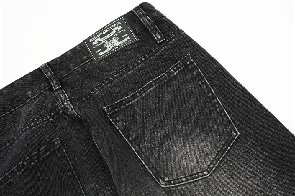 American Style High Street Rap Dressed Denim Pants Men's Loose Niche Washed Indentation Denim Straight Pants Trendy Brand