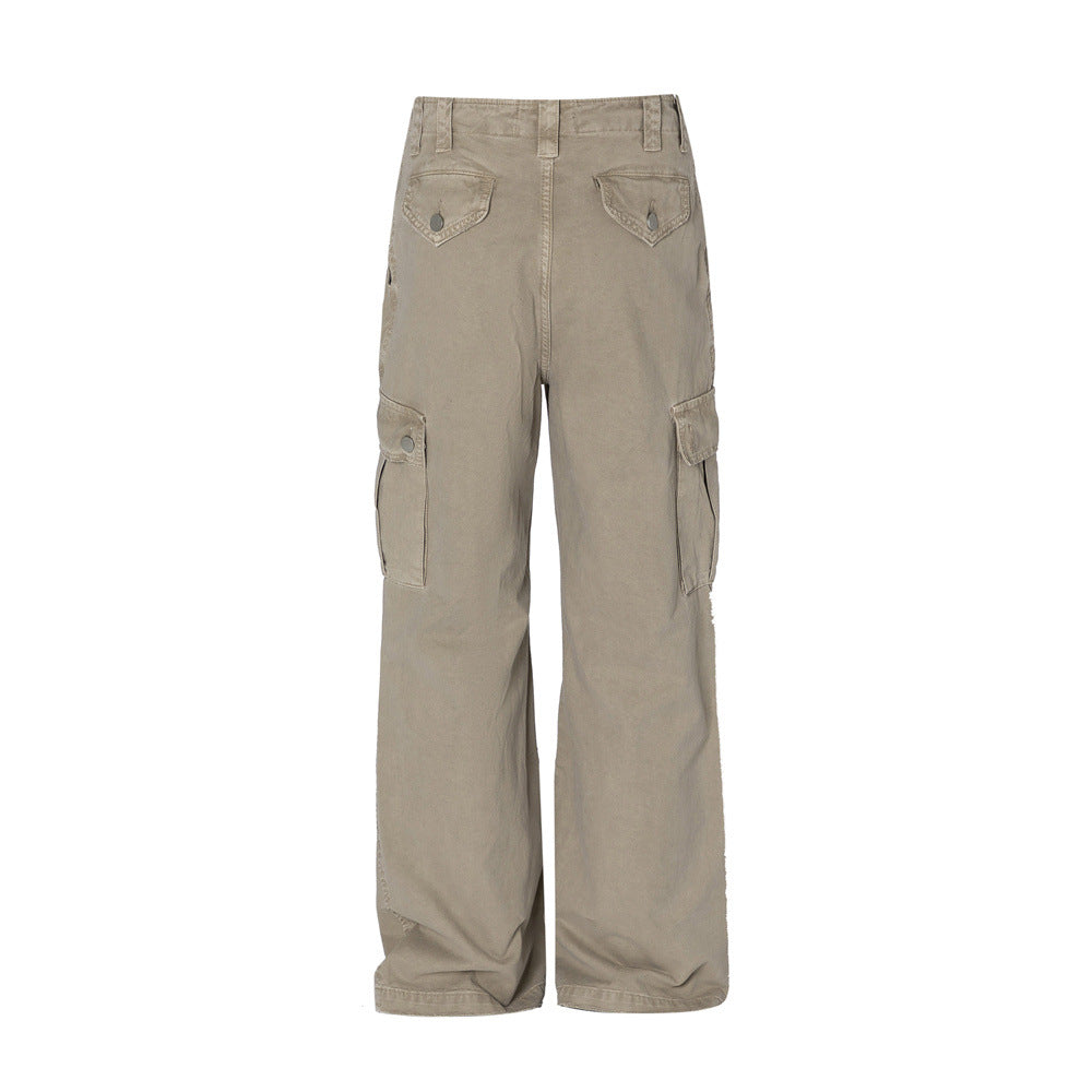 Wash Denim Crock Pants Men's Trousers Punk Street Trendy Wear Old Wrinkle Knee Loose Wide Leg Pants
