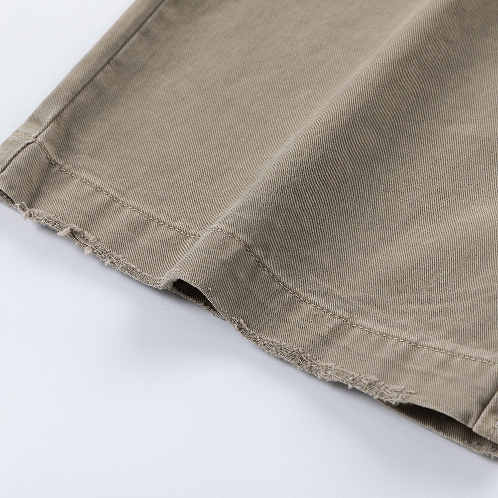 Wash Denim Crock Pants Men's Trousers Punk Street Trendy Wear Old Wrinkle Knee Loose Wide Leg Pants