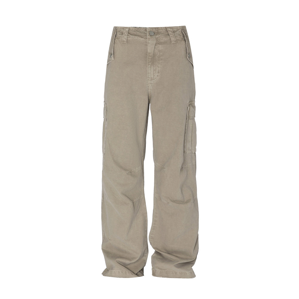 Wash Denim Crock Pants Men's Trousers Punk Street Trendy Wear Old Wrinkle Knee Loose Wide Leg Pants