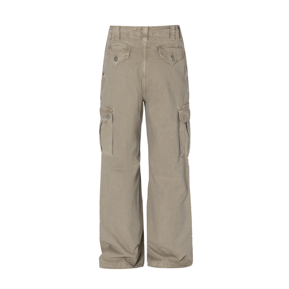 Wash Denim Crock Pants Men's Trousers Punk Street Trendy Wear Old Wrinkle Knee Loose Wide Leg Pants