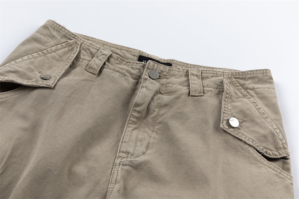 Wash Denim Crock Pants Men's Trousers Punk Street Trendy Wear Old Wrinkle Knee Loose Wide Leg Pants