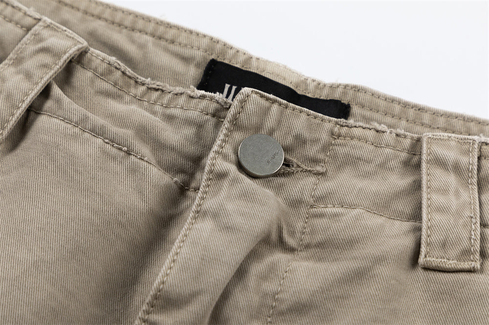 Wash Denim Crock Pants Men's Trousers Punk Street Trendy Wear Old Wrinkle Knee Loose Wide Leg Pants