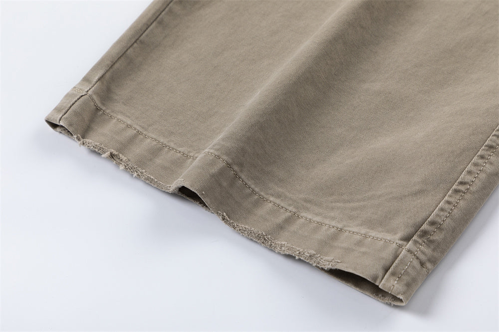 Wash Denim Crock Pants Men's Trousers Punk Street Trendy Wear Old Wrinkle Knee Loose Wide Leg Pants