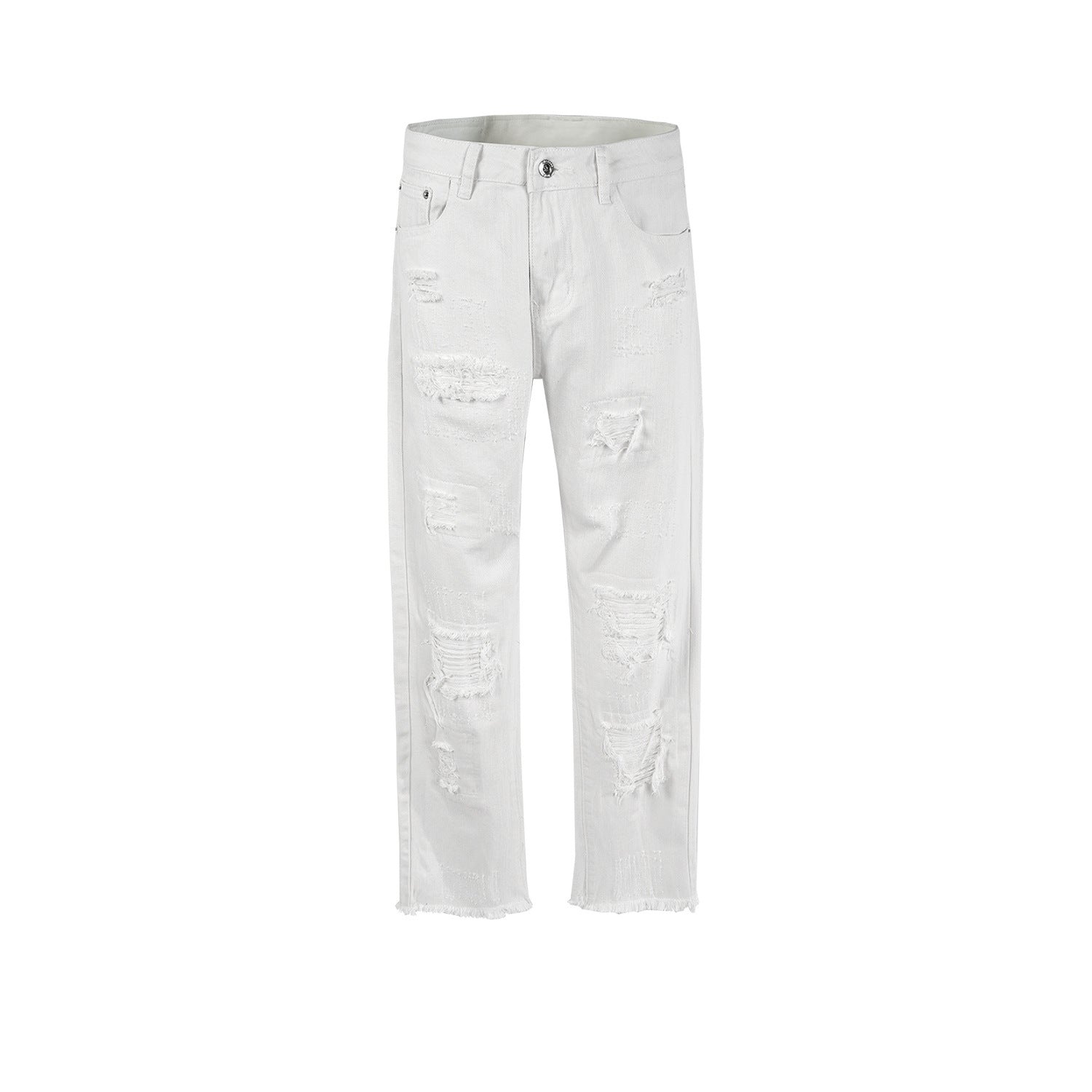 Men's And Women's Ripped Trousers Unisex Cat Whiskers Straight Slim-fit Multi-size Trendy Tricolor Jeans