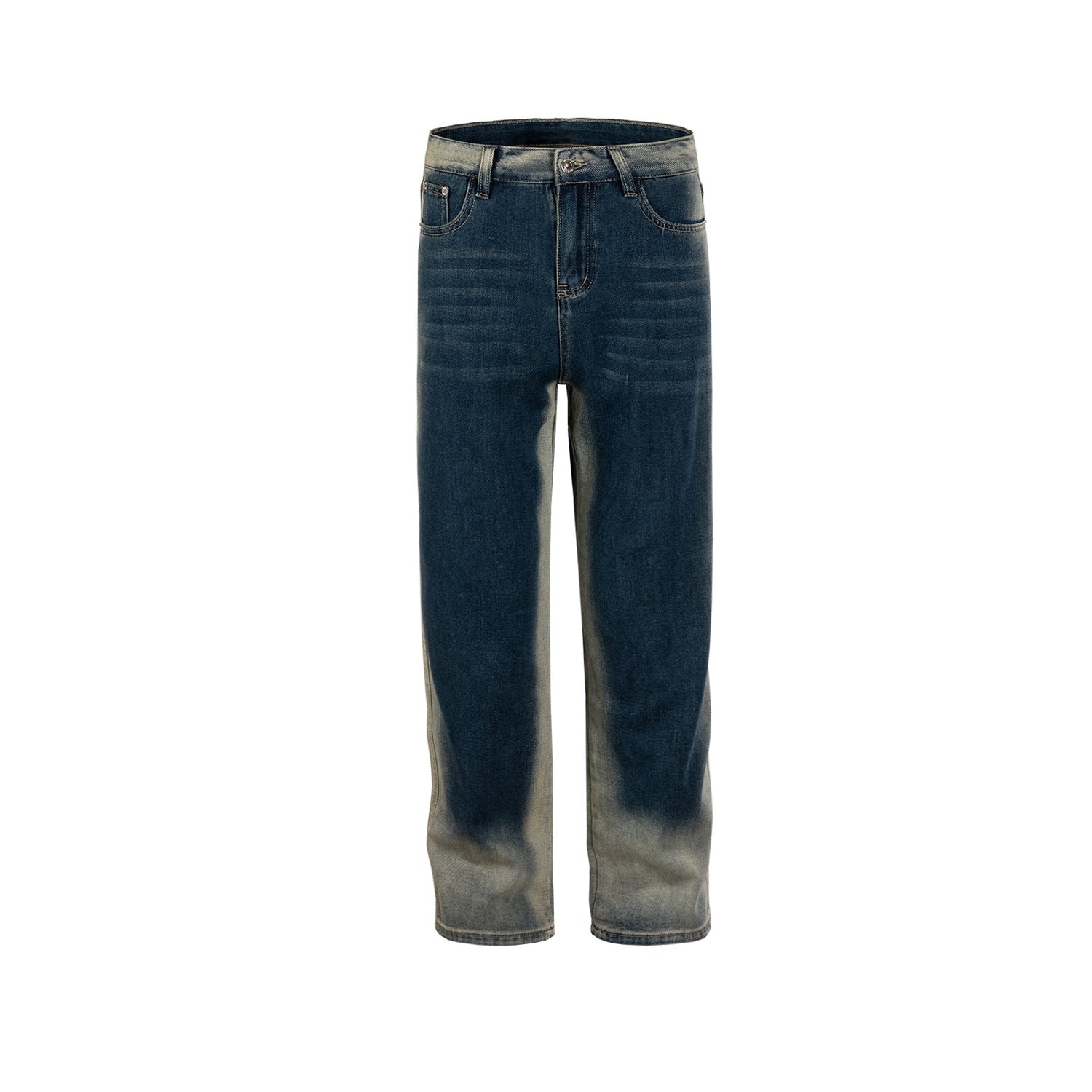 Women's Clothing Men's Urban Washed Old Pants Men's And Women's Same-style Contrast Color Gradient Stitching Straight-leg Jeans Trendy