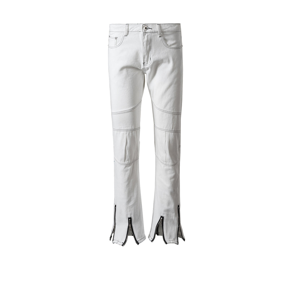 Men's And Women's Autumn And Winter Urban Multi-Zipper Wide Leg Top Line Pants Men's And Women's Same White Jeans