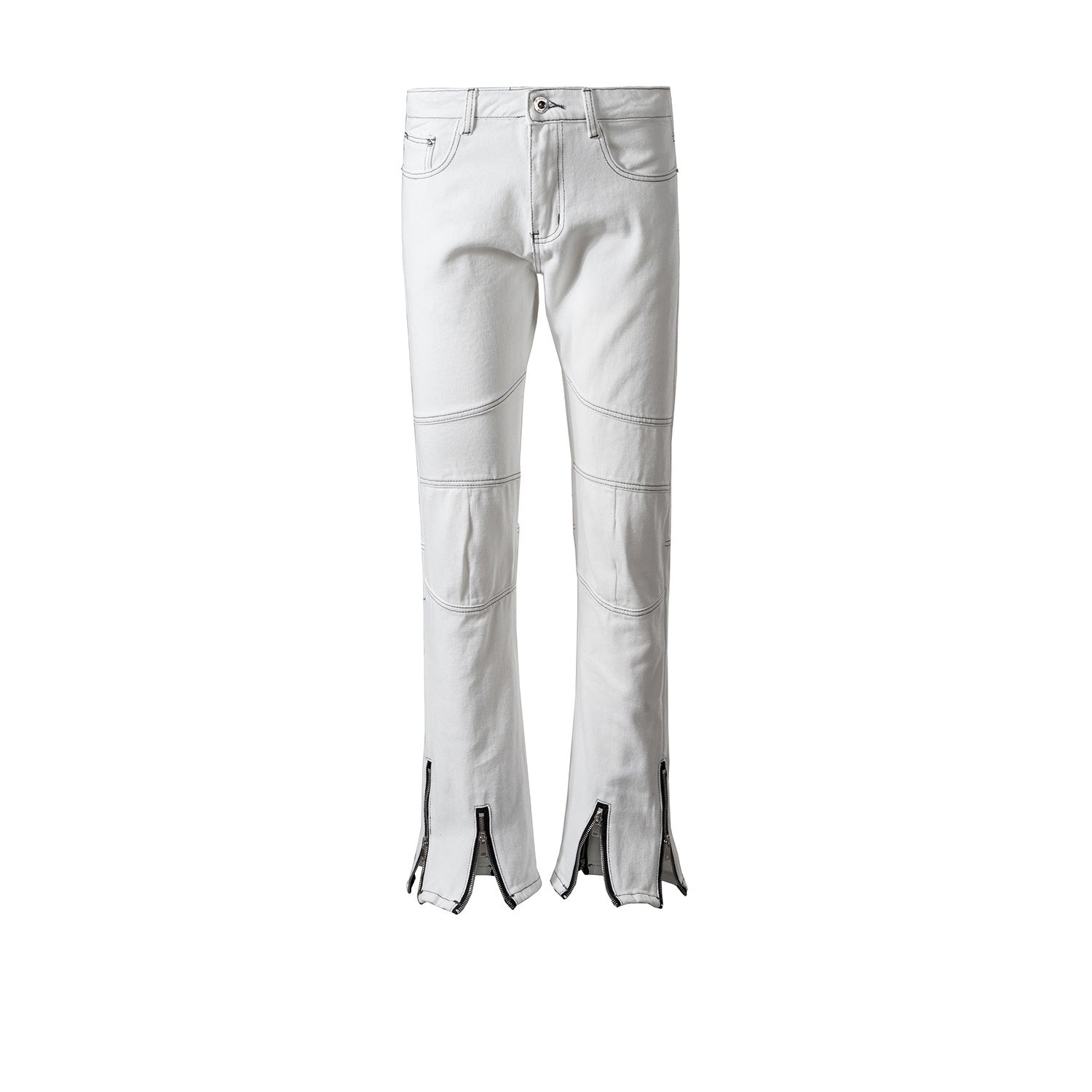 Men's And Women's Autumn And Winter Urban Multi-Zipper Wide Leg Top Line Pants Men's And Women's Same White Jeans