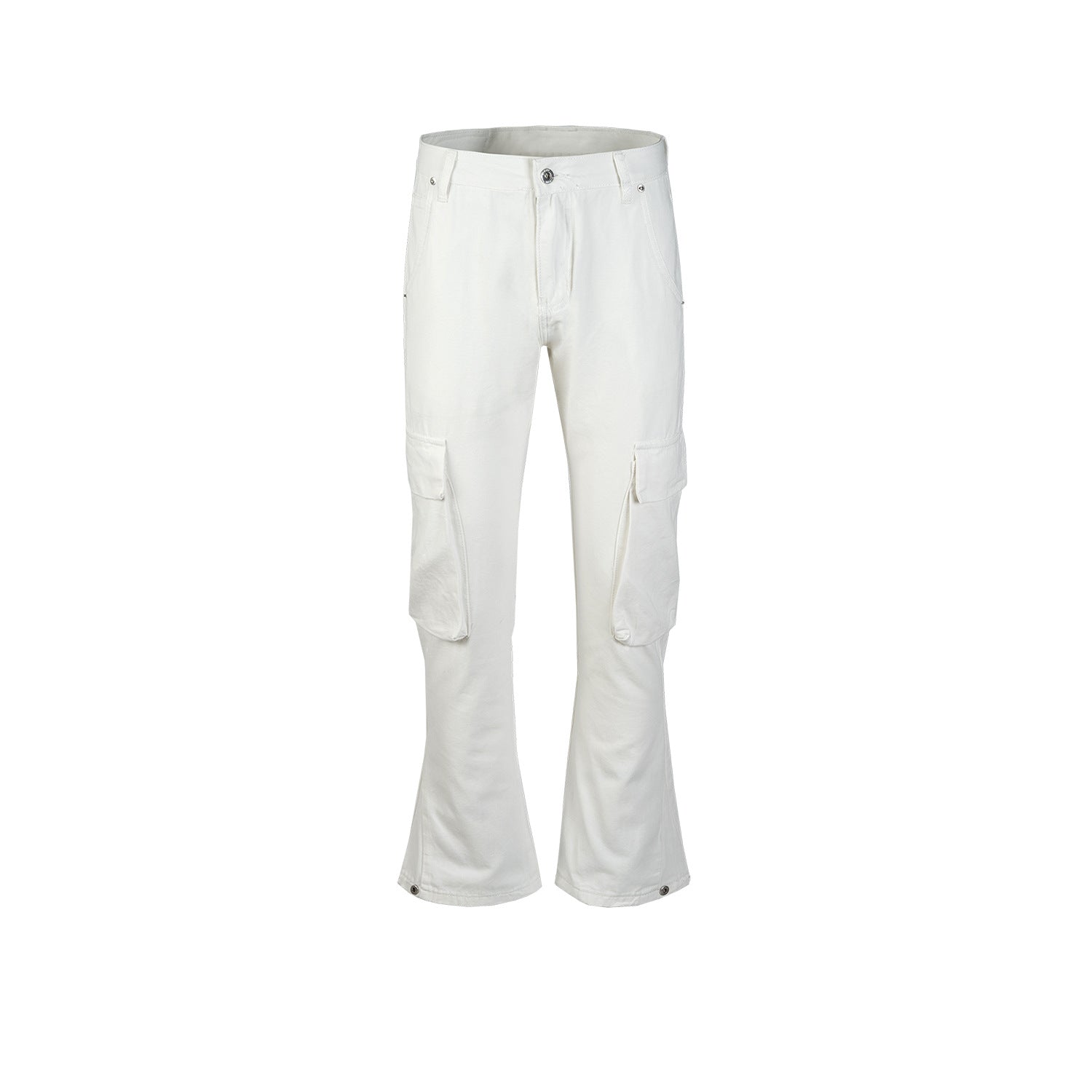 Women's Spring And Summer Urban Micro-La Wide-Leg Trousers Multi-Pocket Unisex Slim-Fit White Jeans
