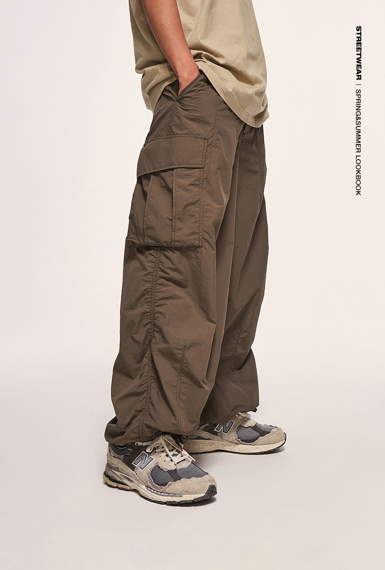 Fine Pattern Loose Workwear Wide Leg Pants Autumn And Winter New Fashion Brand Three-Dimensional Pocket Trouser Pants For Men