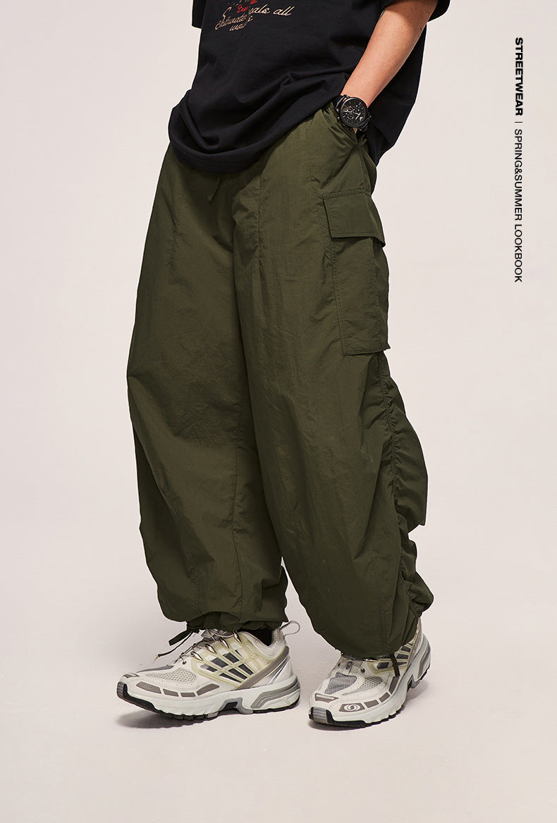 Fine Pattern Loose Workwear Wide Leg Pants Autumn And Winter New Fashion Brand Three-Dimensional Pocket Trouser Pants For Men