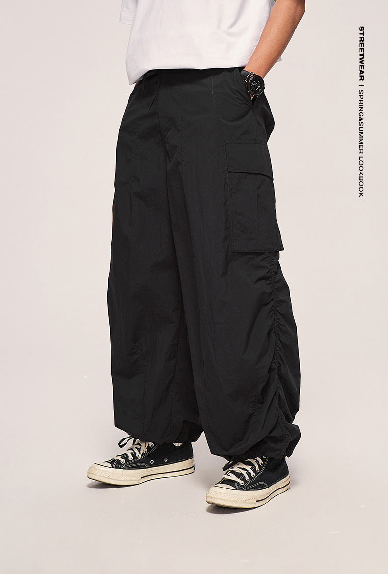 Fine Pattern Loose Workwear Wide Leg Pants Autumn And Winter New Fashion Brand Three-Dimensional Pocket Trouser Pants For Men