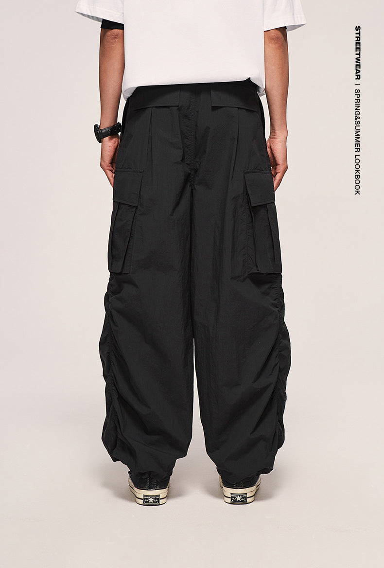Fine Pattern Loose Workwear Wide Leg Pants Autumn And Winter New Fashion Brand Three-Dimensional Pocket Trouser Pants For Men
