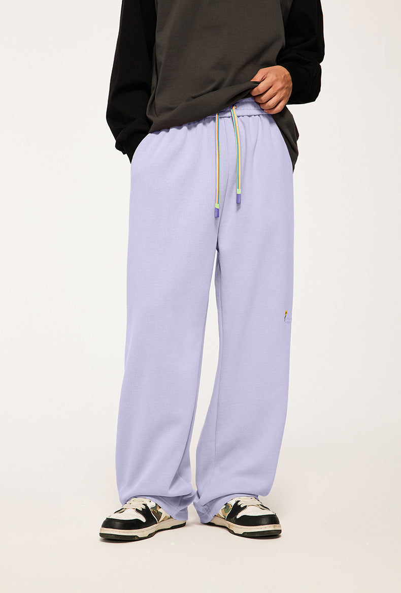 320g Sanding Embroidered Wide Leg Pants Fall/Winter New High Street Rainbow Drawstring Loose Men's Pants