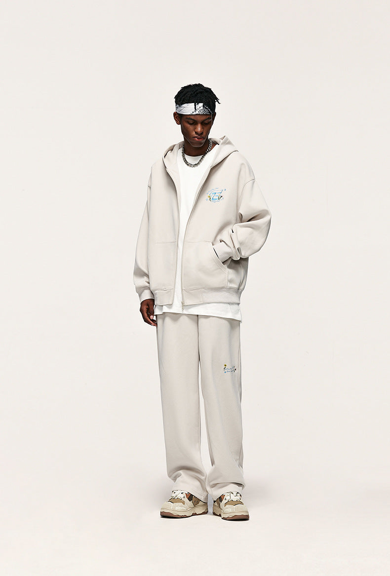 320g Sanding Embroidered Wide Leg Pants Fall/Winter New High Street Rainbow Drawstring Loose Men's Pants