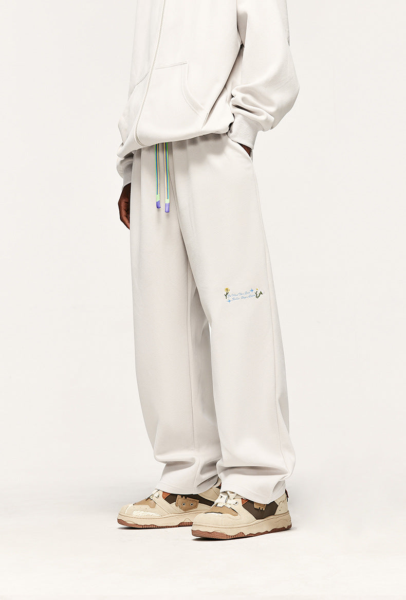 320g Sanding Embroidered Wide Leg Pants Fall/Winter New High Street Rainbow Drawstring Loose Men's Pants