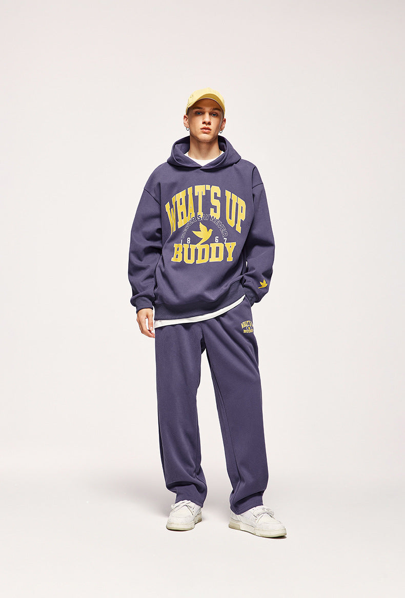Heavy 320g Sanding Double-sided College Printed Casual Suit Autumn And Winter New Sweater Pants