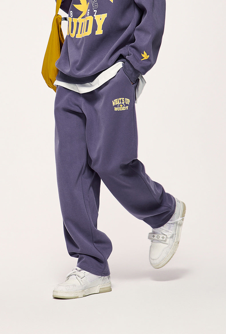 Heavy 320g Sanding Double-sided College Printed Casual Suit Autumn And Winter New Sweater Pants