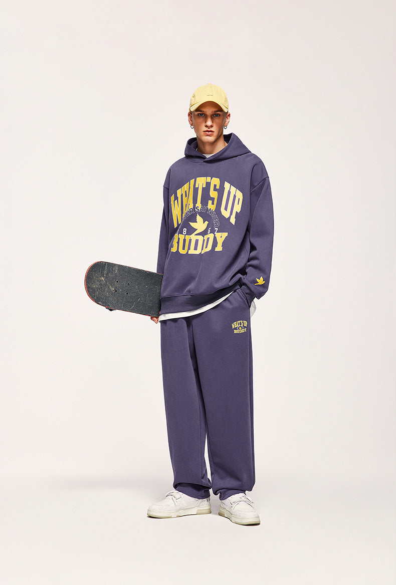 Heavy 320g Sanding Double-sided College Printed Casual Suit Autumn And Winter New Sweater Pants