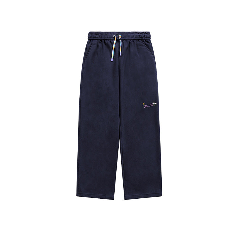 320g Sanding Embroidered Wide Leg Pants Fall/Winter New High Street Rainbow Drawstring Loose Men's Pants