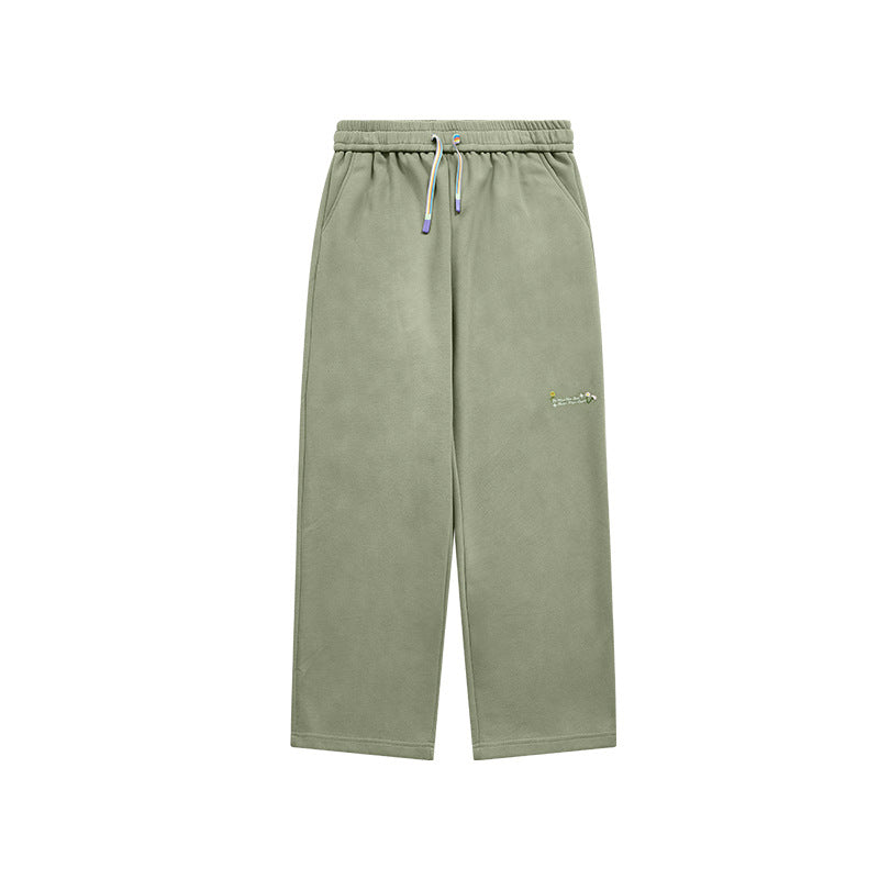 320g Sanding Embroidered Wide Leg Pants Fall/Winter New High Street Rainbow Drawstring Loose Men's Pants