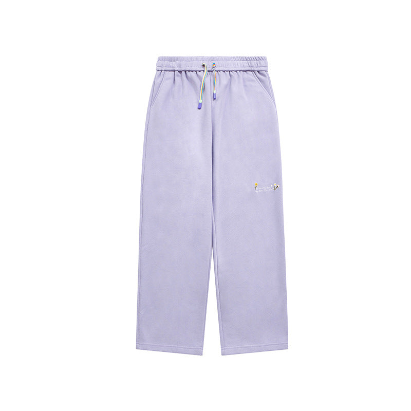 320g Sanding Embroidered Wide Leg Pants Fall/Winter New High Street Rainbow Drawstring Loose Men's Pants