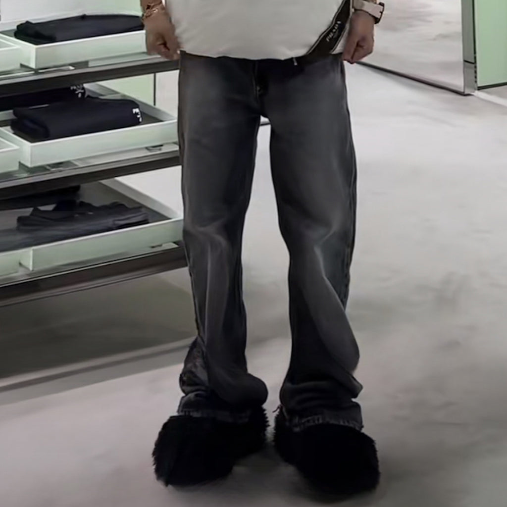 Men's Wear Women's Paris Style Black And Grey Washed Trousers Men's And Women's Same Style Old Tear Tear Jeans Trendy