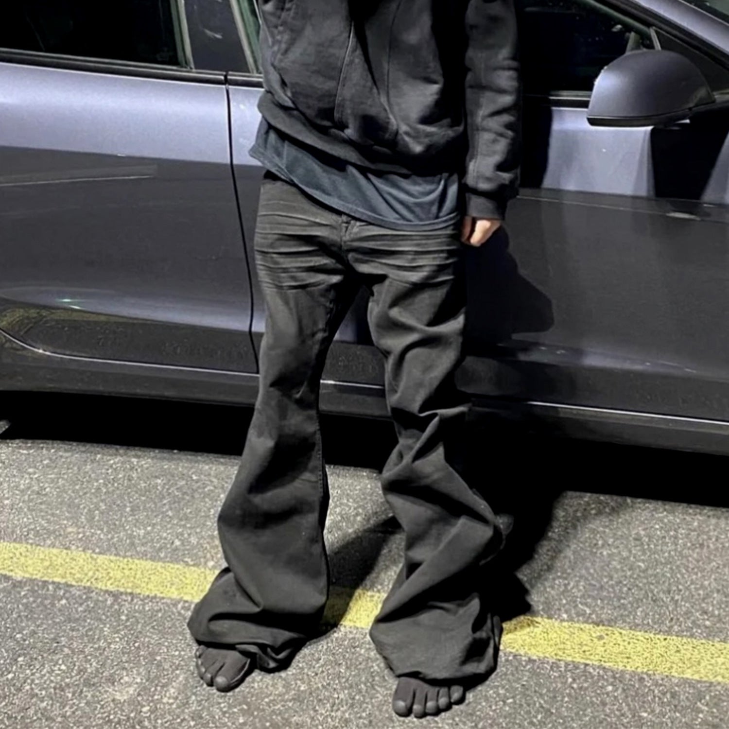 Men's Women's Spring And Summer Hip Hop Style Unisex Trousers Black Trendy Trailing Wide Leg Flared Jeans