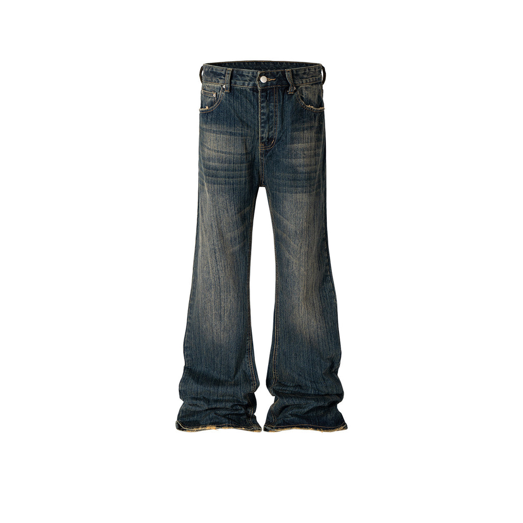 Men's Wear Women's Slub Textured Machete Micro-Lar Trousers Men's And Women's Old Washed Jeans