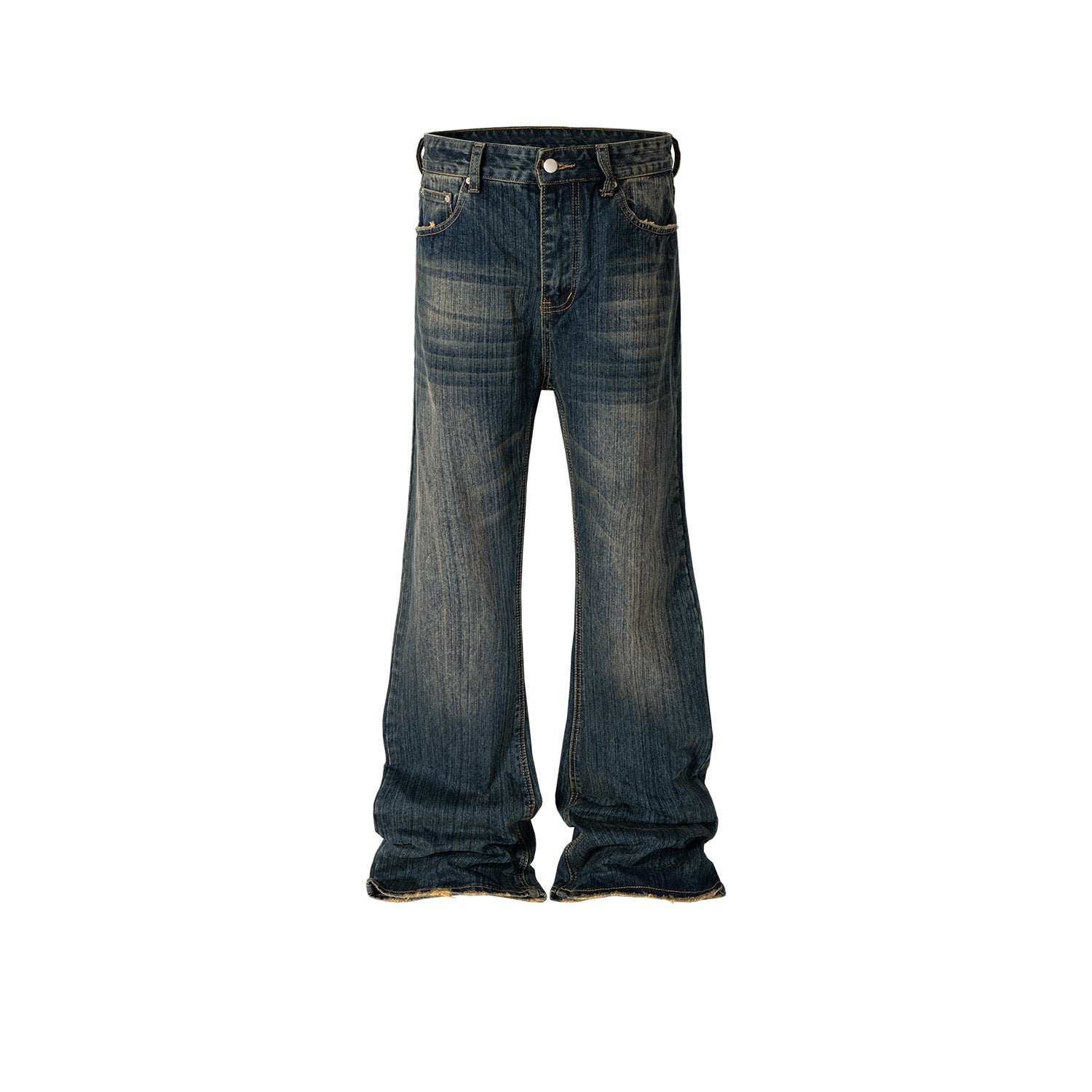 Men's Wear Women's Slub Textured Machete Micro-Lar Trousers Men's And Women's Old Washed Jeans