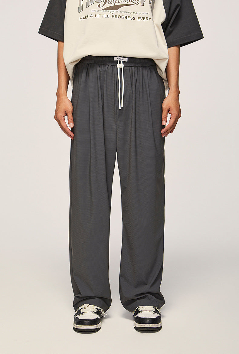 Street Check Quick-drying Air-conditioning Pants Autumn And Winter New High Elastic Cool Feeling Wide Leg Pants For Men And Women