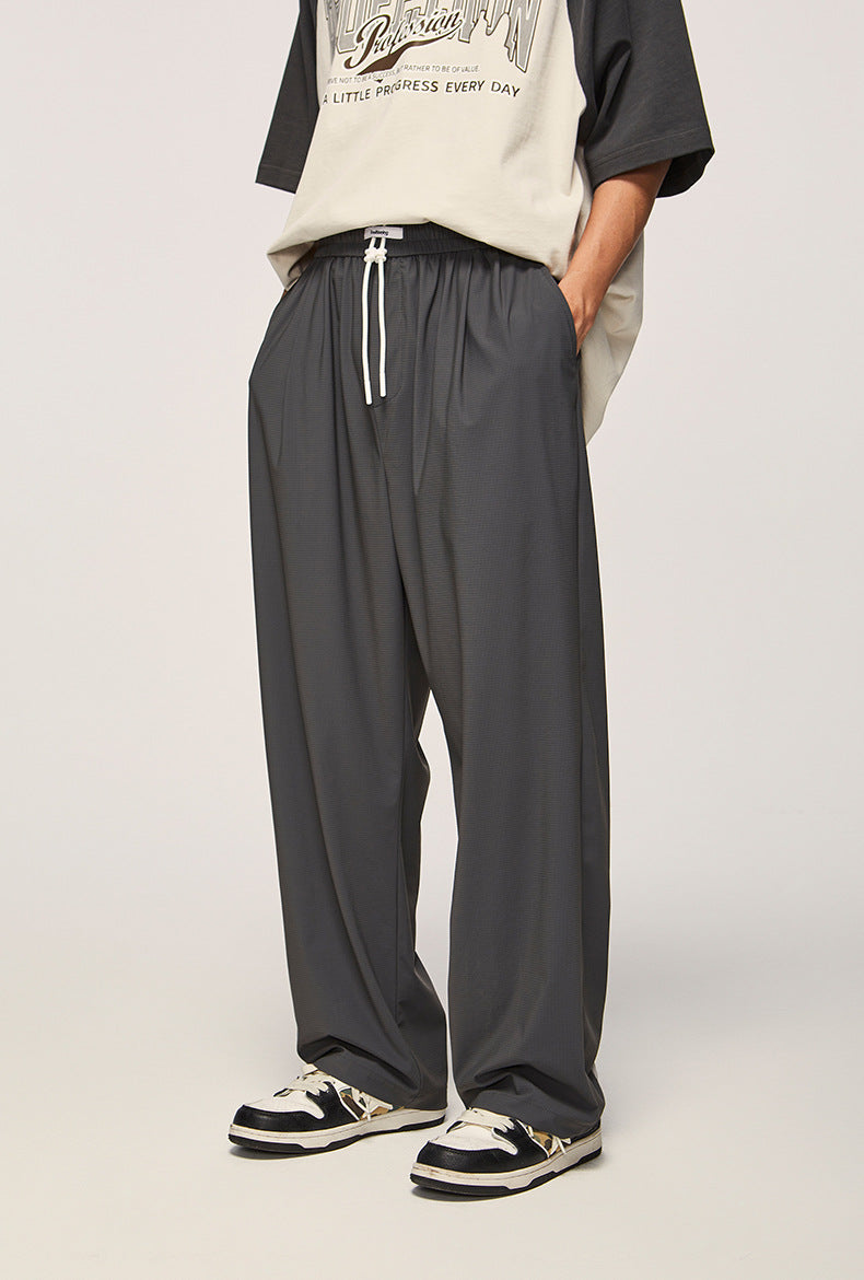 Street Check Quick-drying Air-conditioning Pants Autumn And Winter New High Elastic Cool Feeling Wide Leg Pants For Men And Women