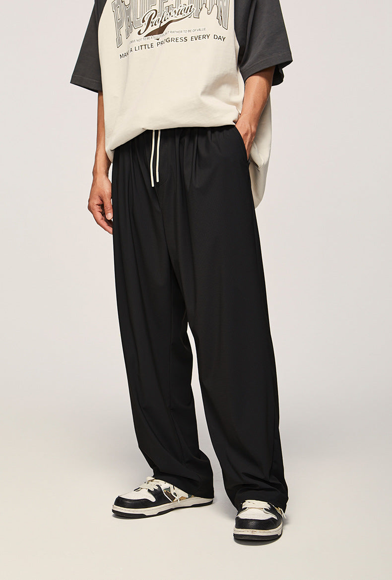 Plaid Quick-drying Air-conditioning Pants New High-elasticity Cool-feeling Wide-leg Pants For Autumn And Winter