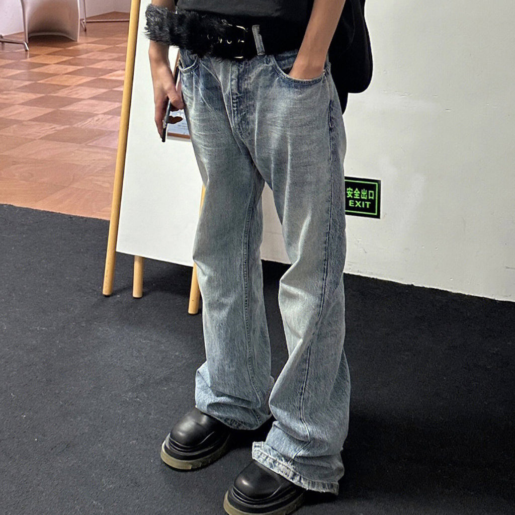 Men's Wear Women's Spring And Summer Urban Washed Trousers Unisex Dressed Micro-flared Blue Jeans