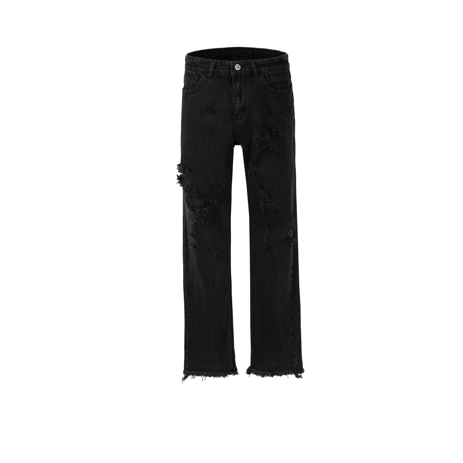 Men's And Women's Urban Cat With Ripped Ripped Design Pants Unisex Black Jeans