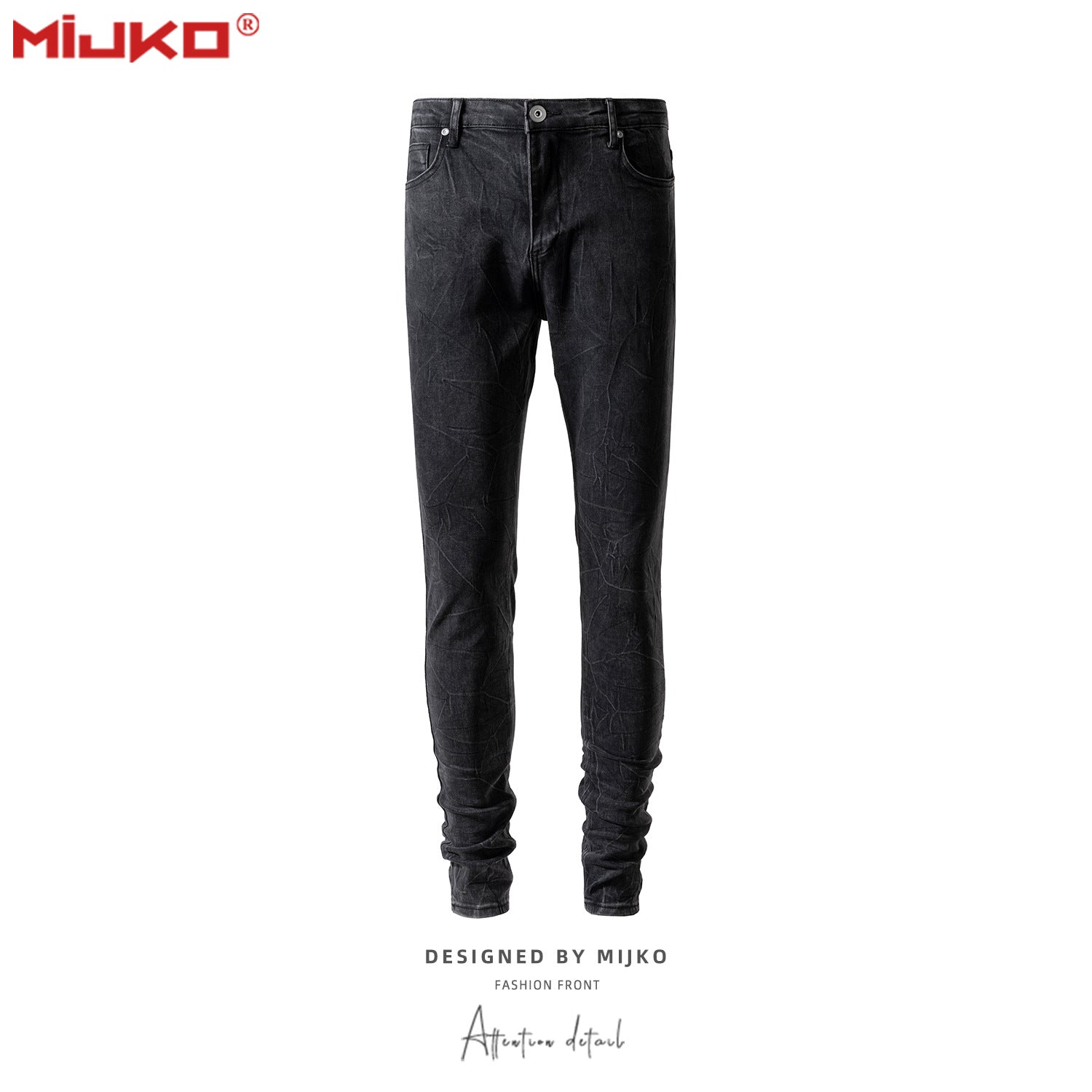Men's Women's Spring And Summer Urban High Street Slim-fit Snowflake Washed Slim-fit Trousers Unisex Black Jeans