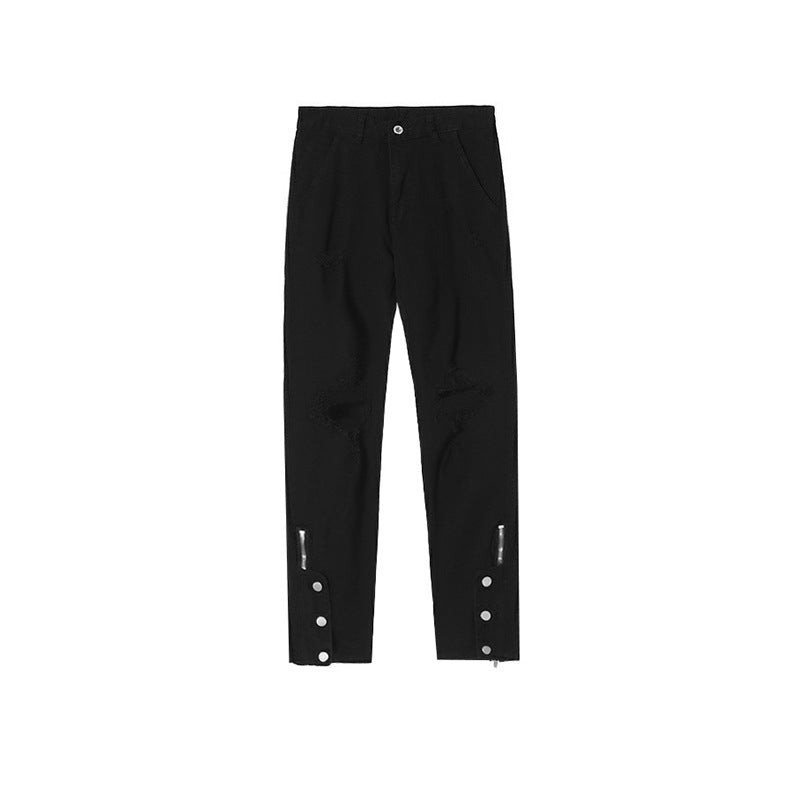 Men's Wear Women's Urban High Street Button Leg Straight Pants Men's And Women's Couples Washed Fashioned Slim-Fit Jeans