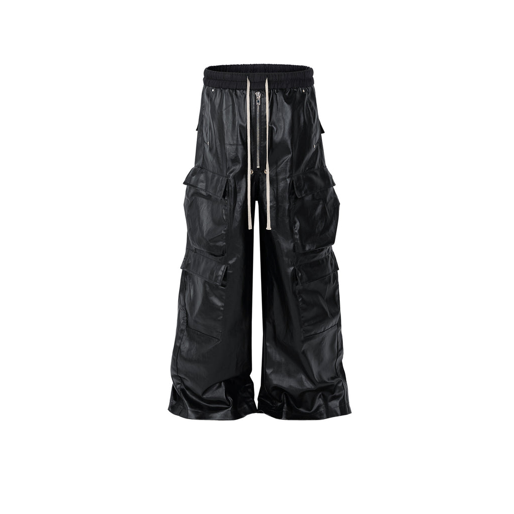 Men's And Women's Style Matte Surface Coated Coil Pants Men's And Women's Same Style Sliding Casual Pants Black