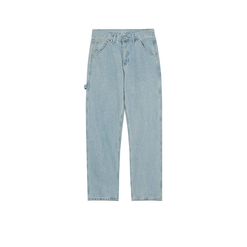 Men's And Women's Urban Simple Straight-Leg Pants With Decorative Tape High Street Washed Jeans For Men And Women Multi-Size