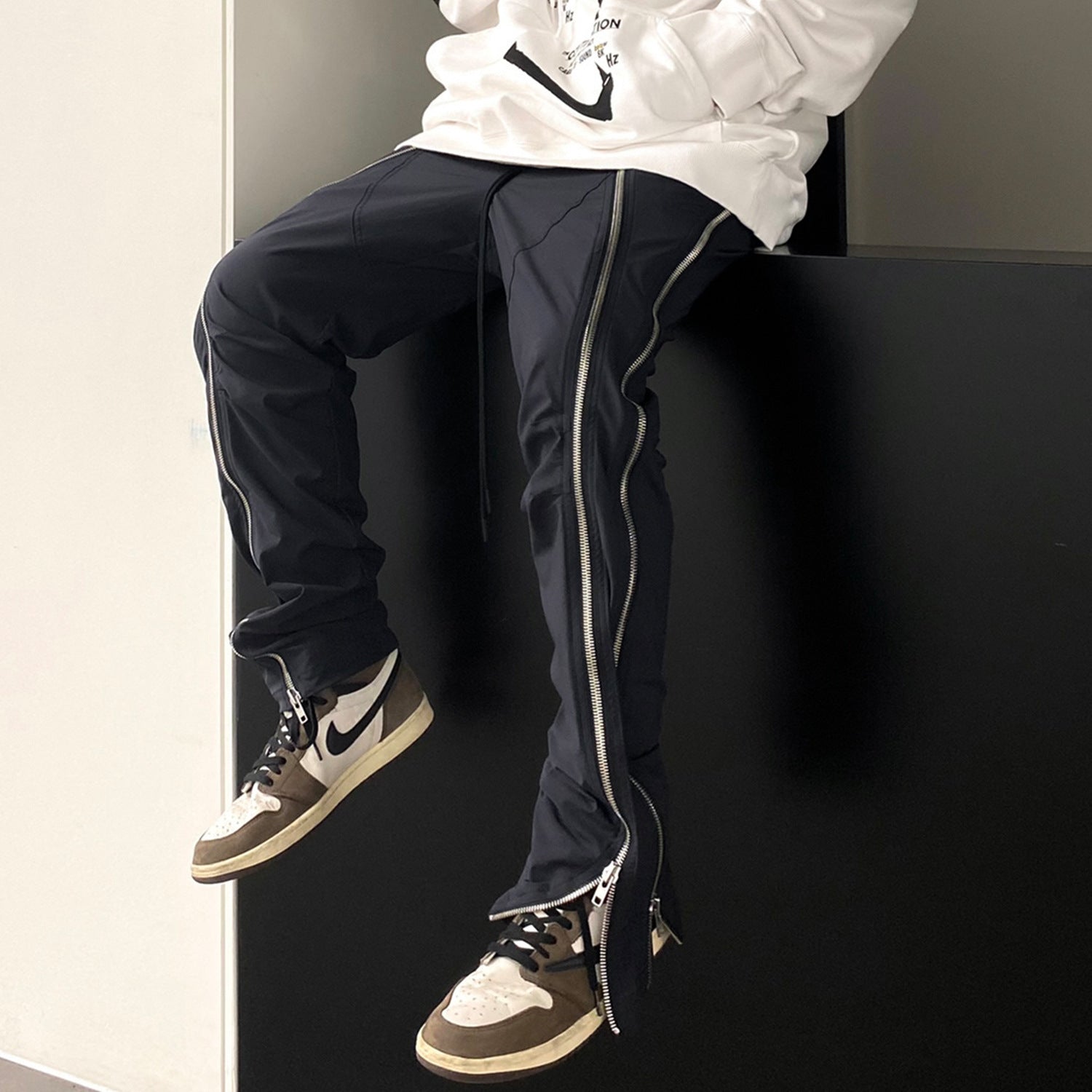 Men's Hip-Hop High Street Style Trousers Multi-Zipper Unisex Nylon Casual Pants