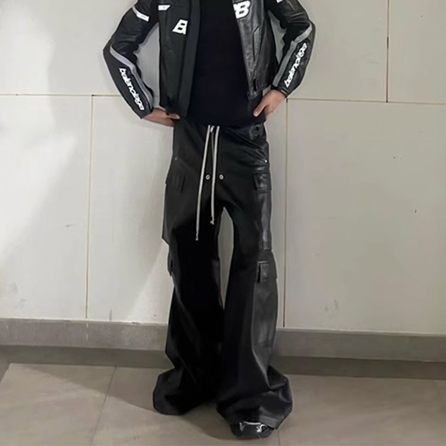 Men's And Women's Style Matte Surface Coated Coil Pants Men's And Women's Same Style Sliding Casual Pants Black