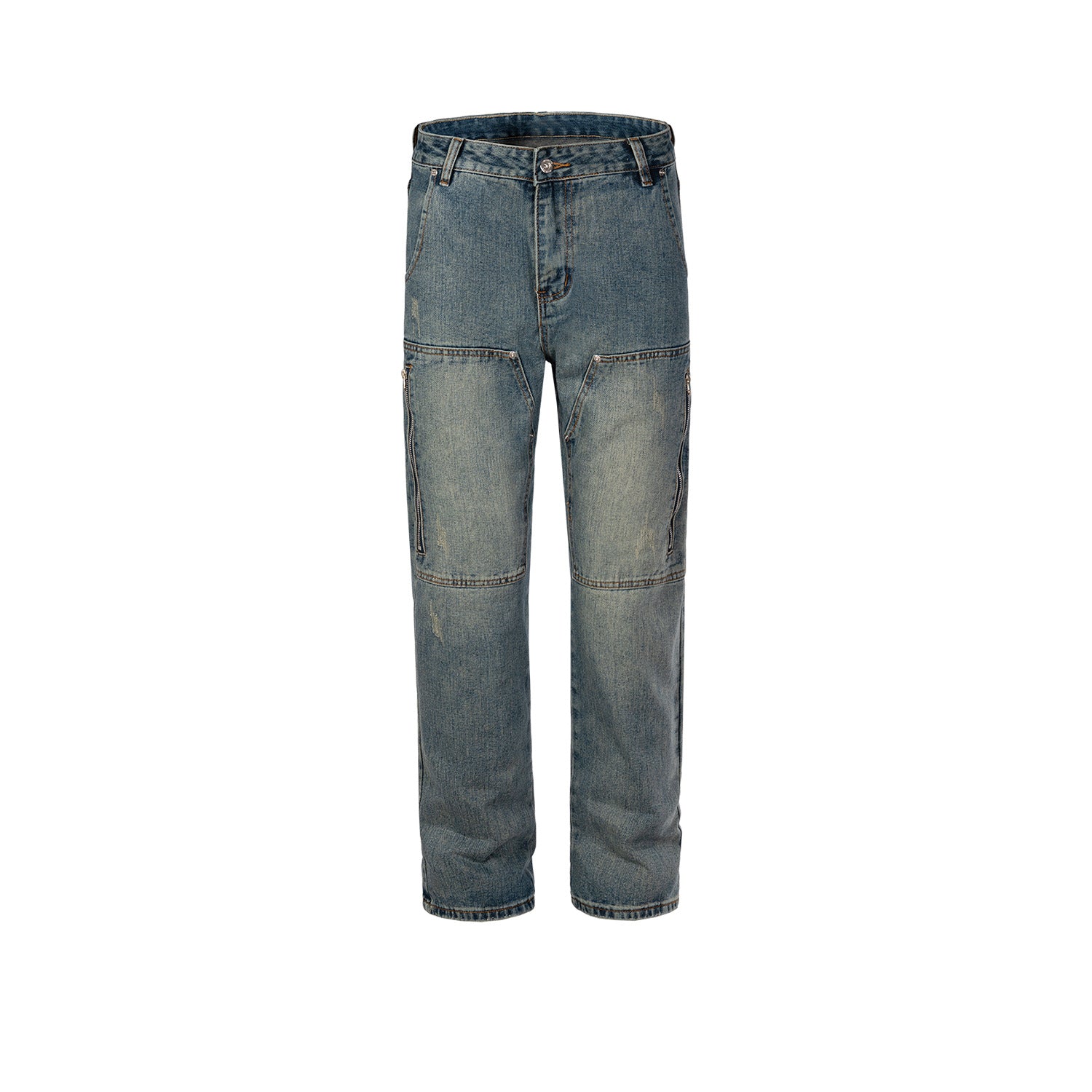 Men's And Women's Urban Zipper Decorative Stitching Pants Men's And Women's Washable Old Blue Jeans